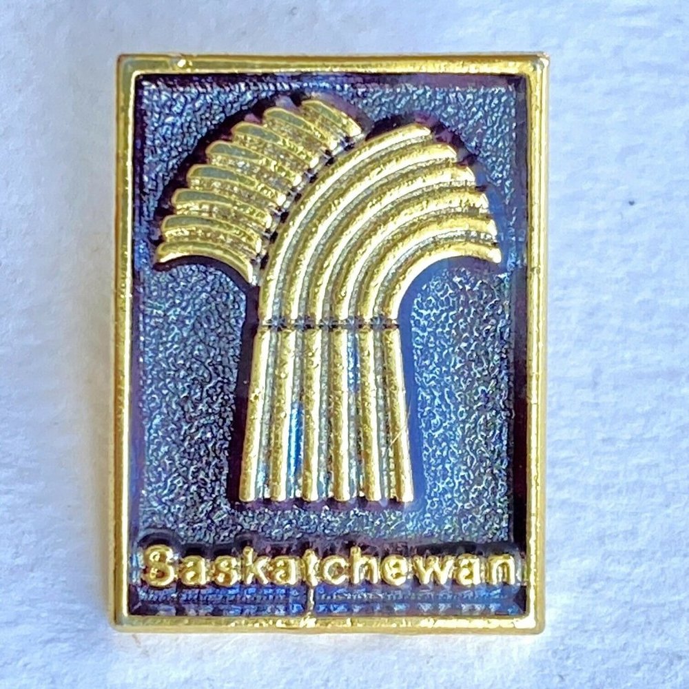 Vintage Canada Saskatchewan Symbol Wheat Sheaf Lapel Hat Lanyard Pin